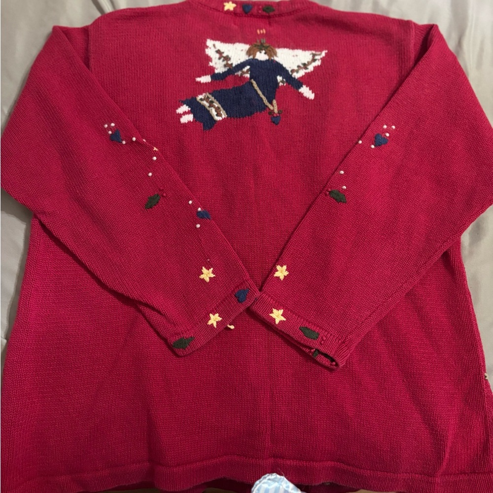 Vintage Quacker Factory Angel Christmas Cardigan | Size L Holiday - Picture 7 of 14